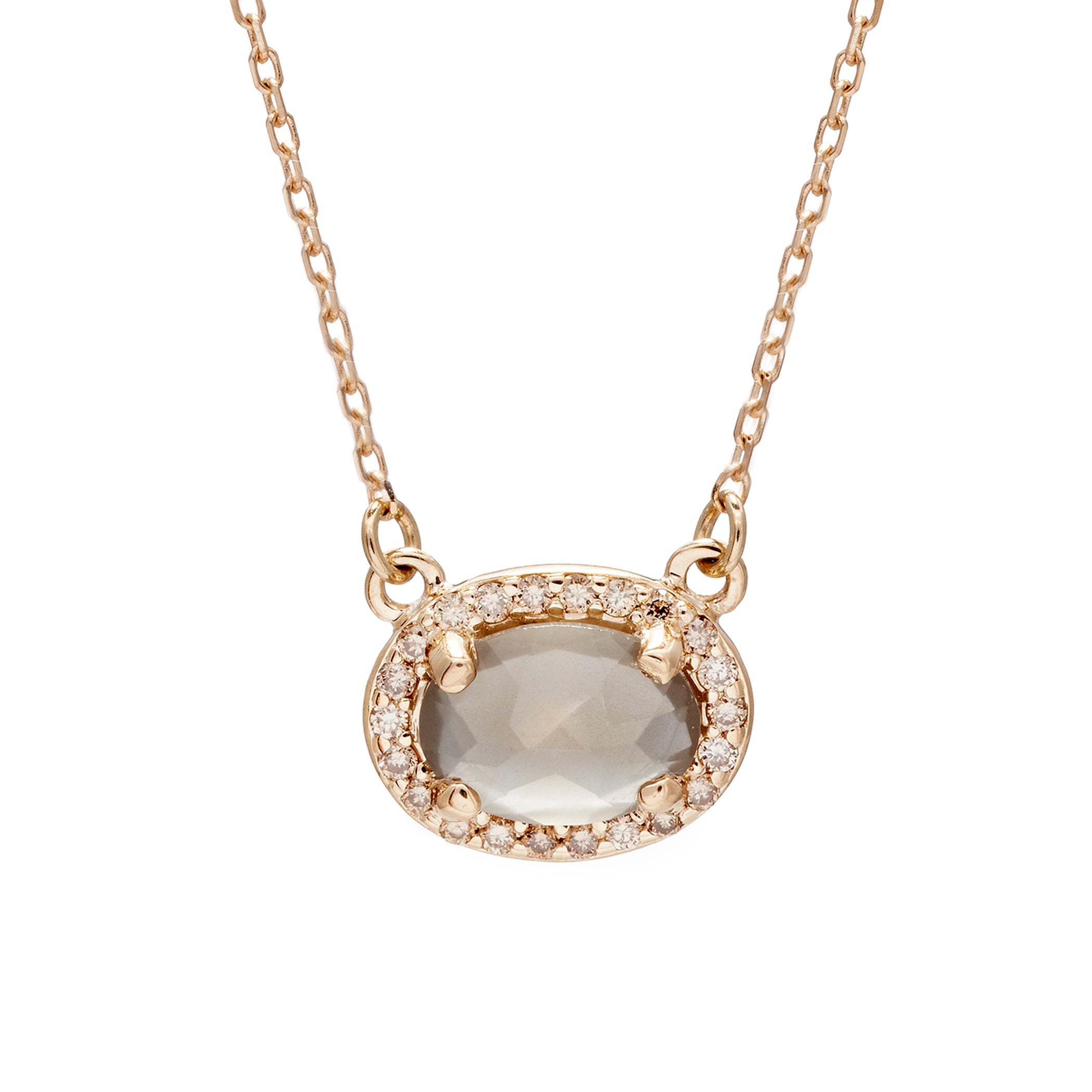 Pavé Amulet Necklace - 14k yellow gold, Grey Moonstone & Champagne Diamond