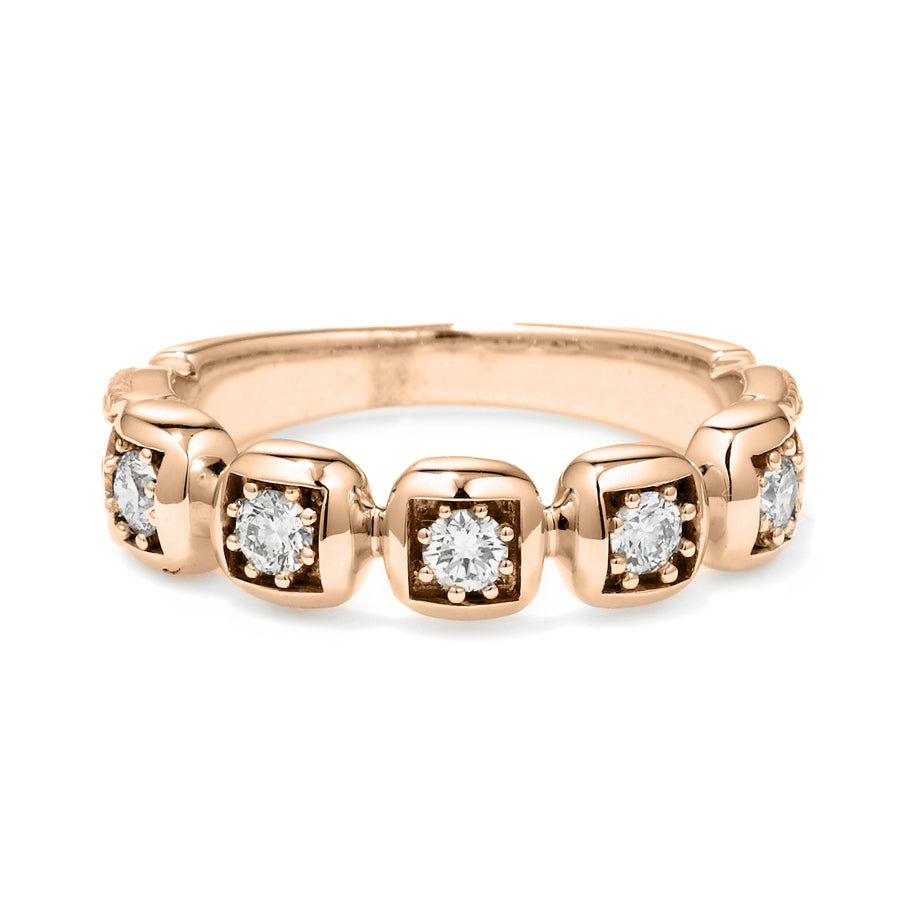 A band with round white diamonds set in black rhodium and in rose gold., Rose Gold
