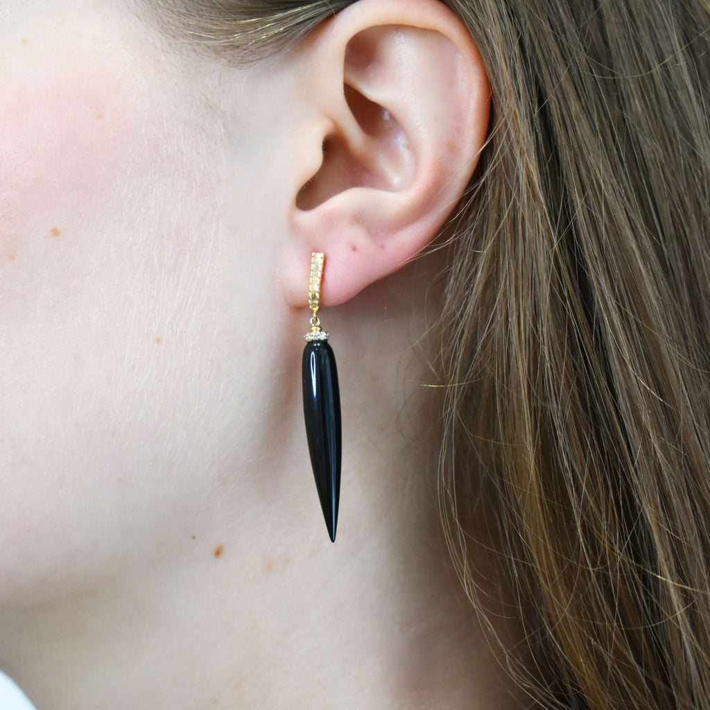 U-Hoop Onyx pendulum earrings with Diamond or Plain hoops