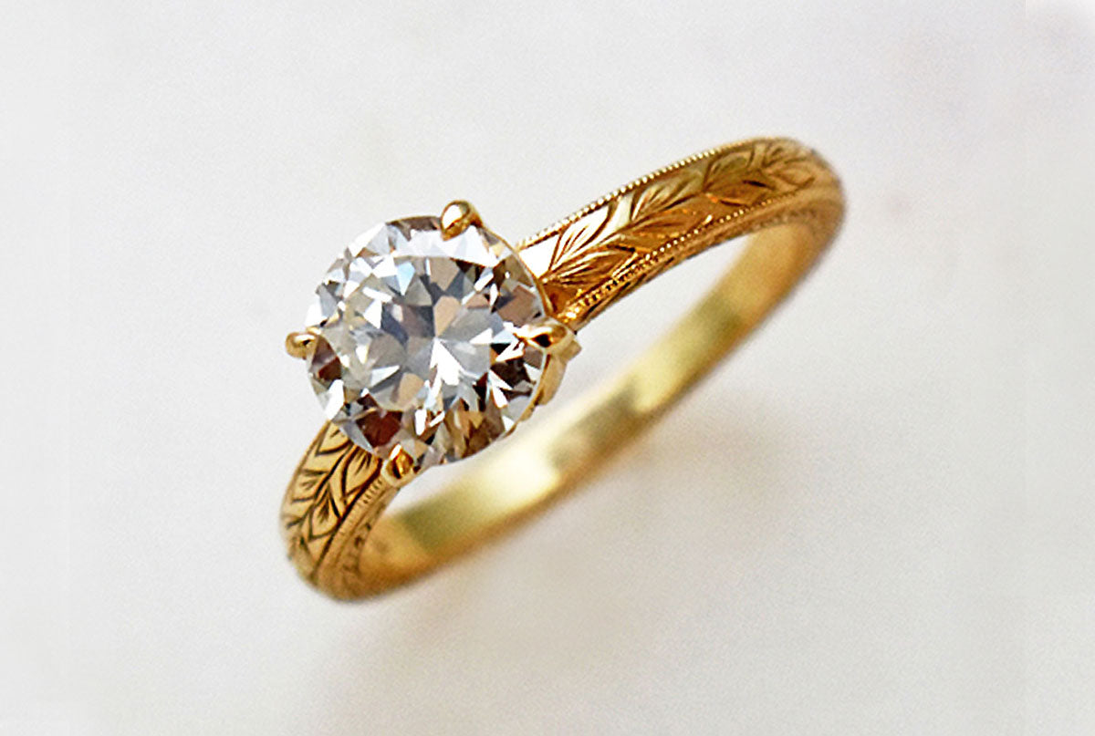 old mine cut engagement ring by anna sheffield