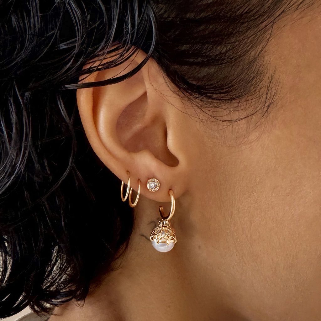 Pearl Hoops in Yellow Gold Rose Gold White Gold by Anna Sheffield