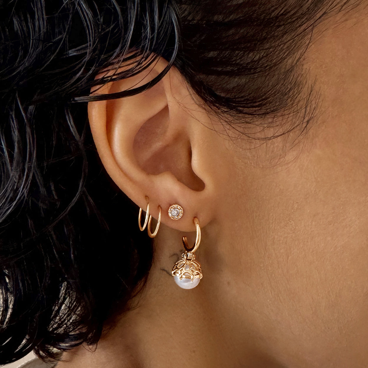 Pearl Hoops in Yellow Gold Rose Gold White Gold by Anna Sheffield