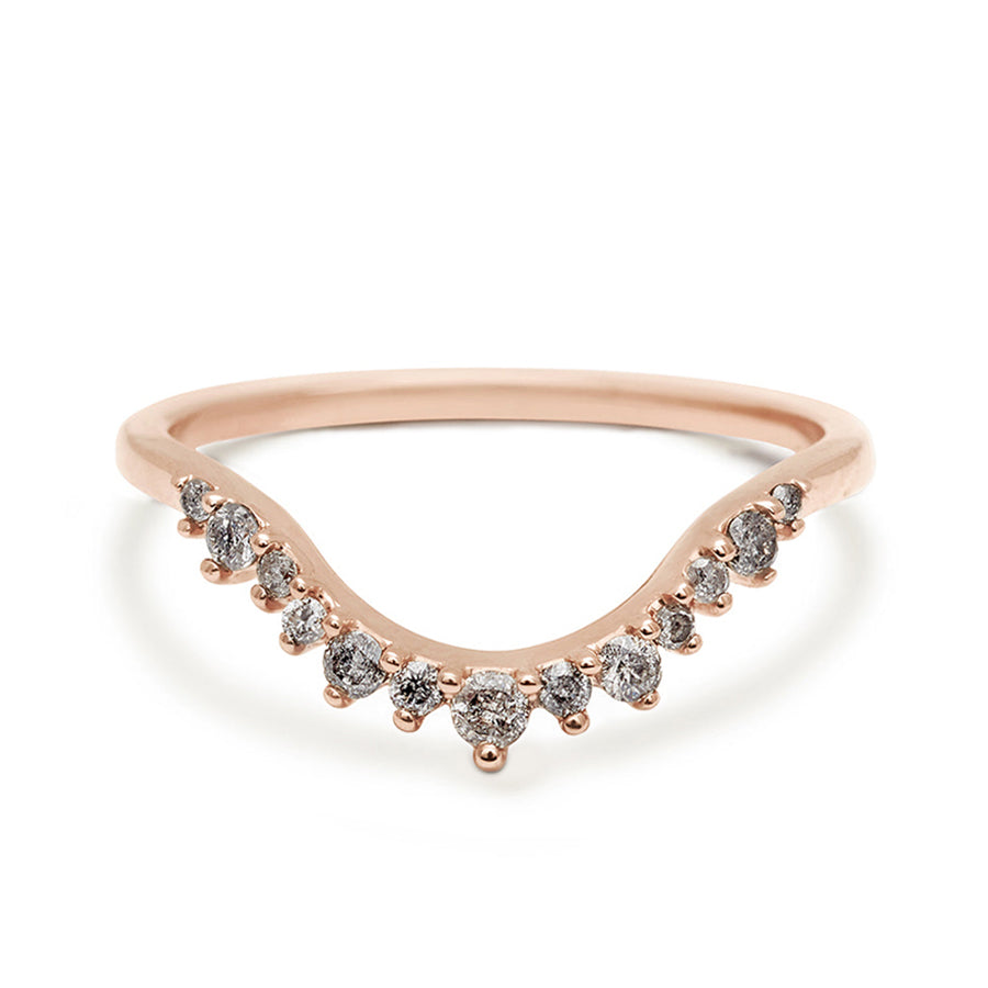 A curved grey diamond band set in rose gold., Rose Gold