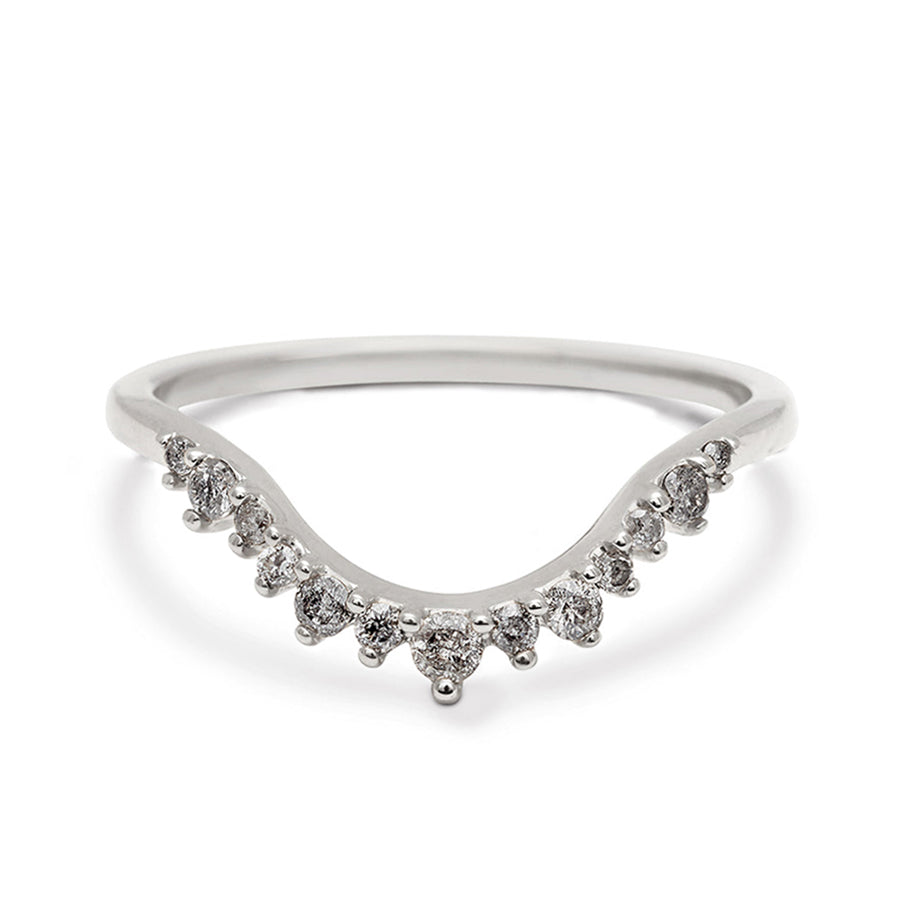 A curved grey diamond band set in white gold., White Gold