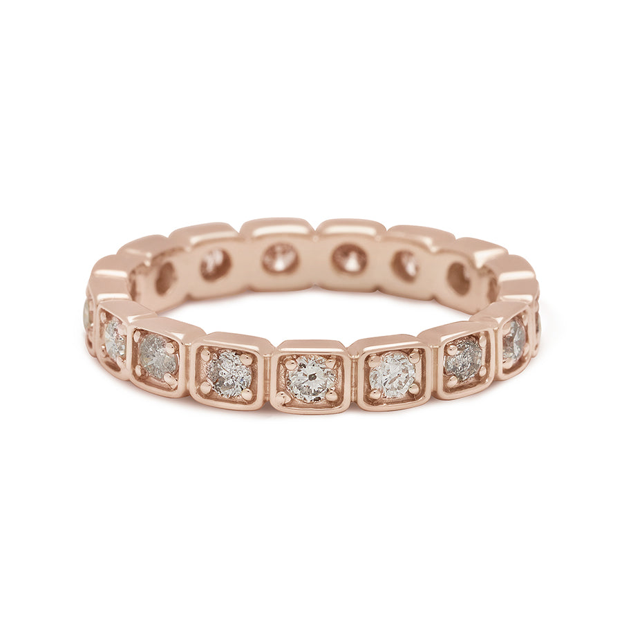 A 3mm straight band with grey diamonds in eternity set in rose gold., Rose Gold