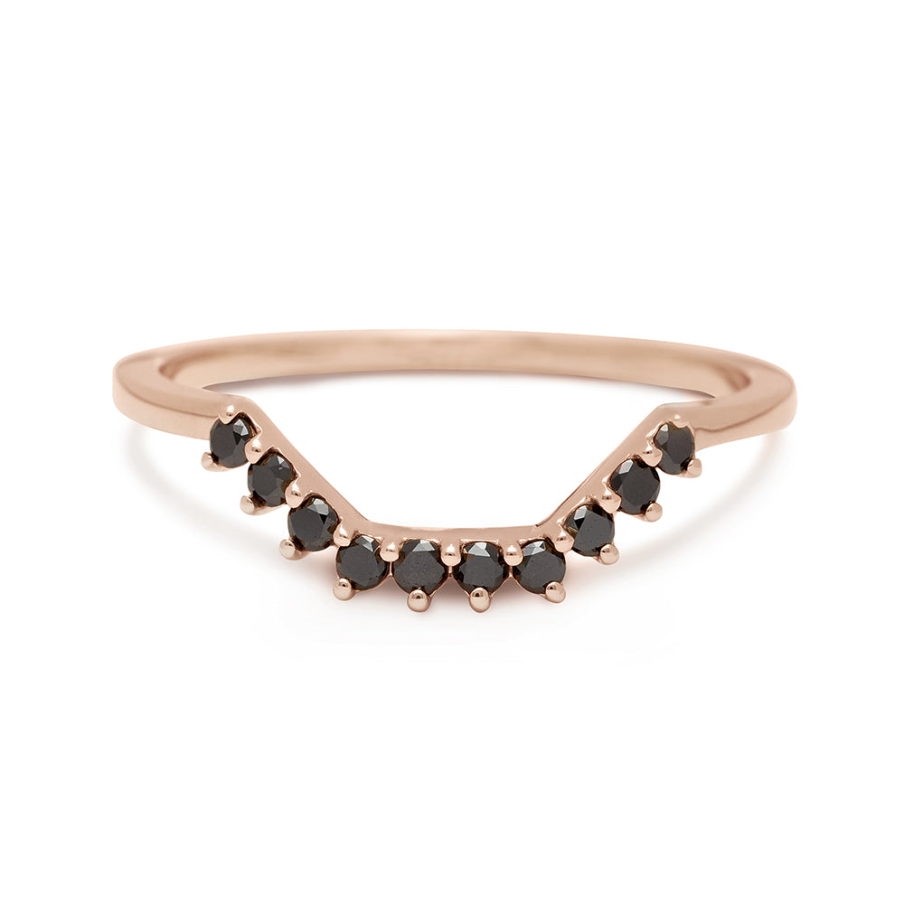 A 10 black diamond band with rectangle accent set in rose gold., Rose Gold