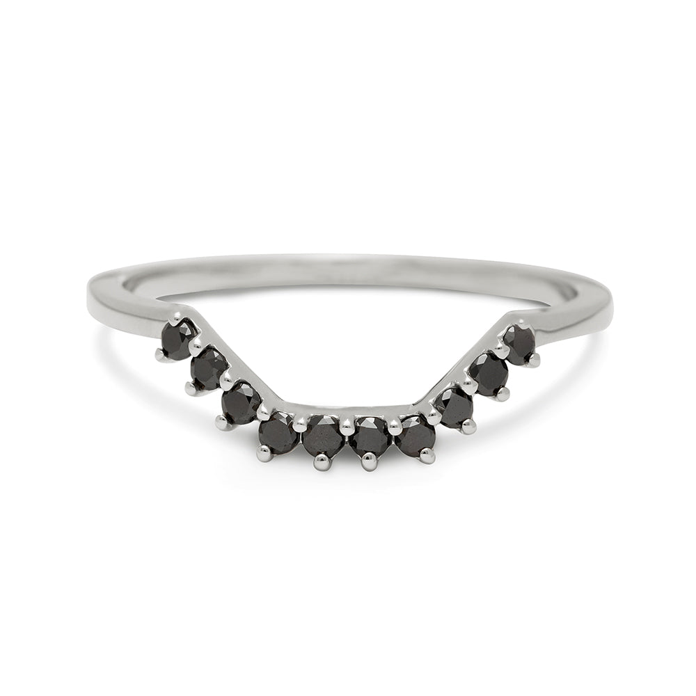 A 10 black diamond band with rectangle accent set in white gold., White Gold