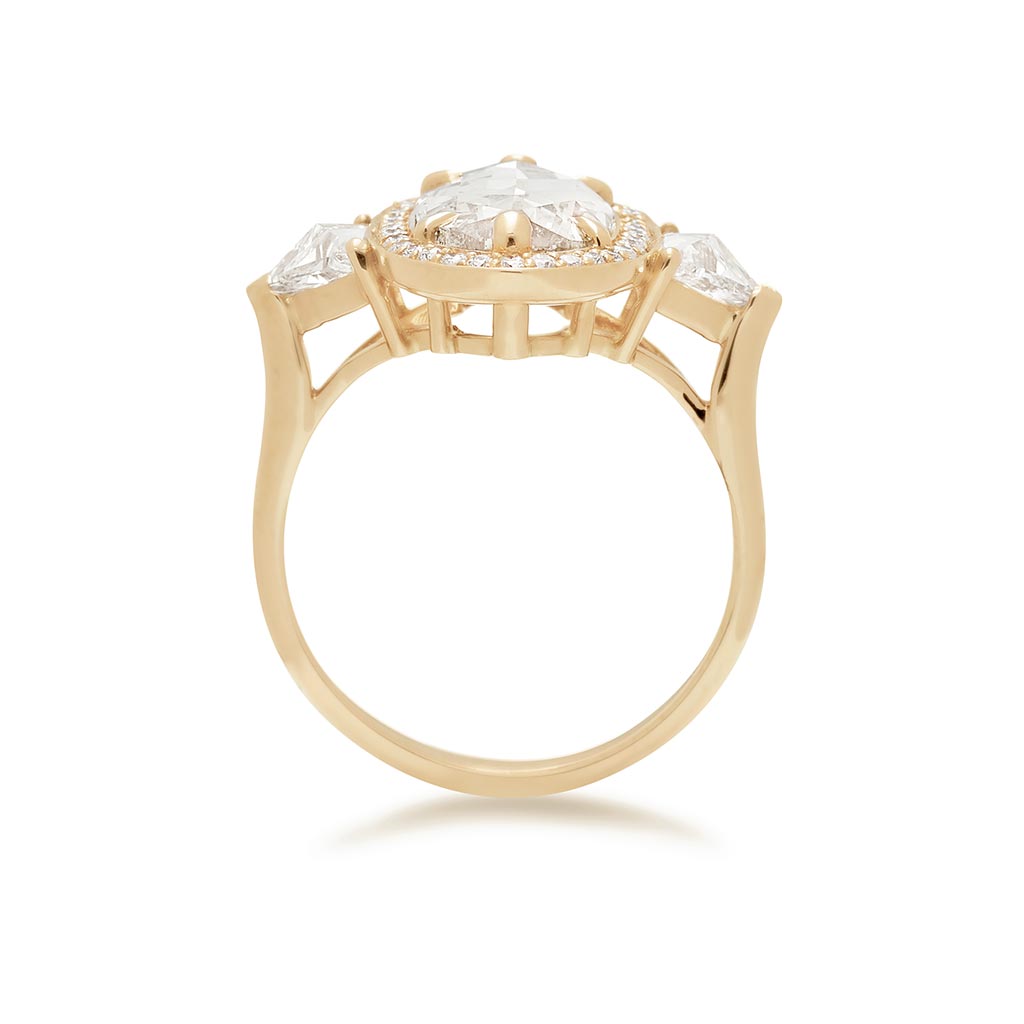 Side view of Bea Halo Ring - Yellow Gold & Champagne Diamond (2.17ct)