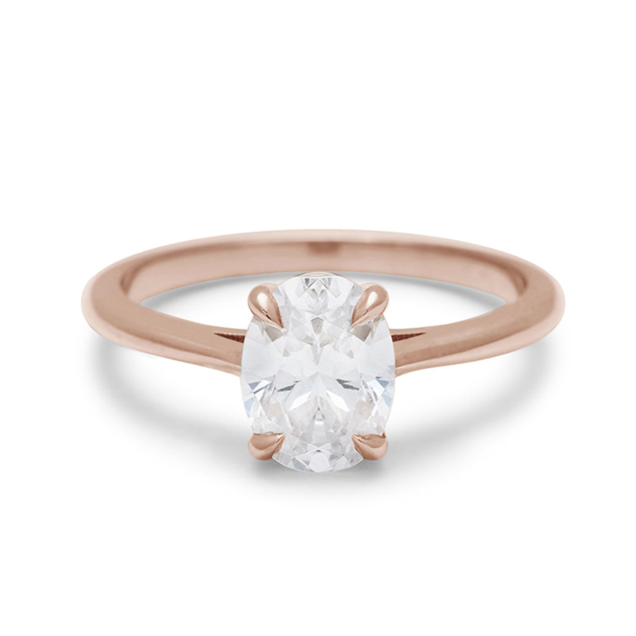 A solitaire brilliant cut oval 1.00ct white diamond set in rose gold., Rose Gold