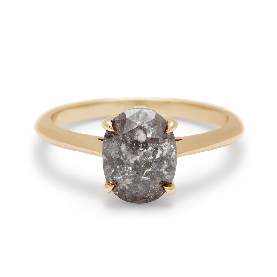 A solitaire ring north/south oval white diamond set in yellow gold., Yellow Gold