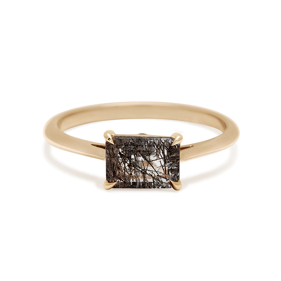 Bea East West Solitaire Ring 14k Gold & Rutilated Quartz