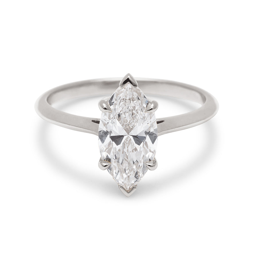 A solitaire marquise ring white diamond set in white gold., White Gold