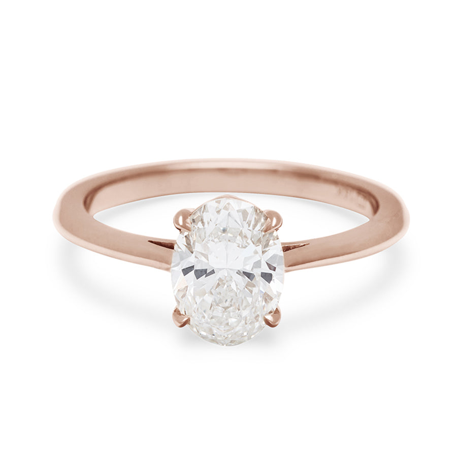 A solitaire oval brilliant cut 1.25ct white diamond set in rose gold., Rose Gold