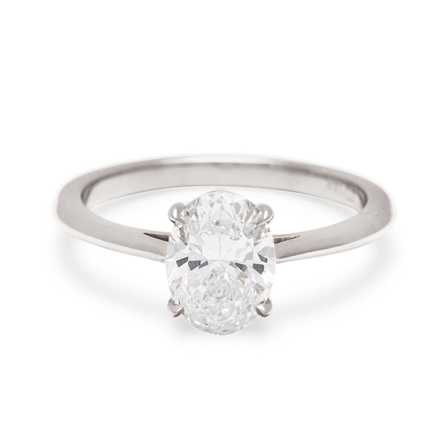 A solitaire oval brilliant cut 1.25ct white diamond set in white gold., White Gold