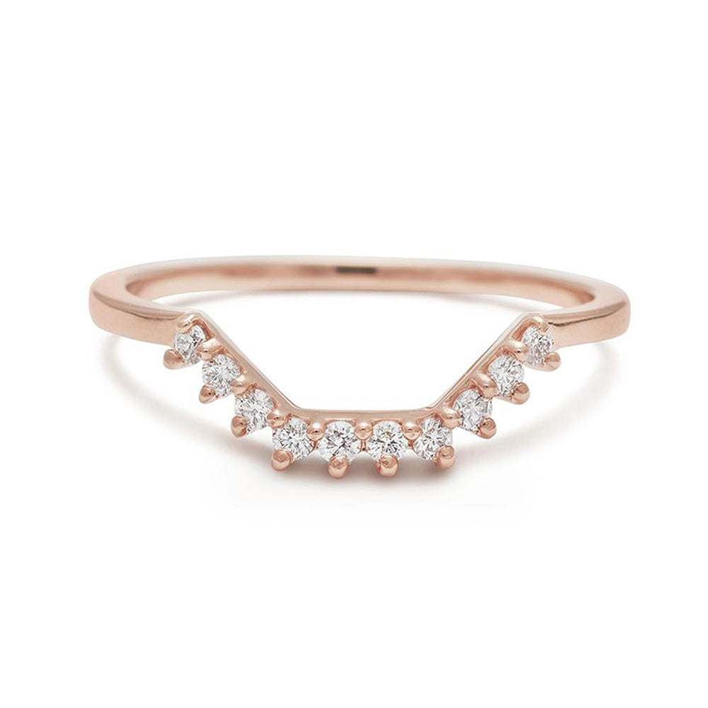 A 10 white diamond band with rectangle accent set in rose gold., Rose Gold