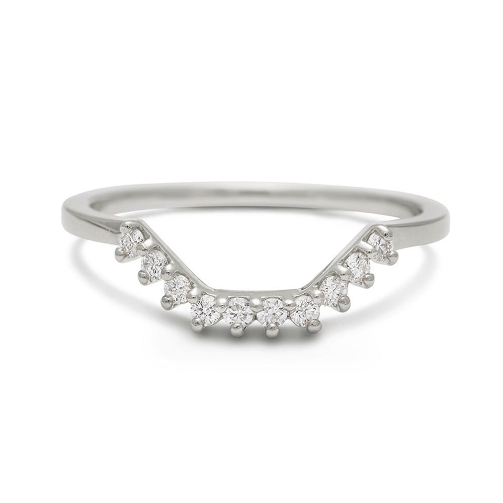 A 10 white diamond band with rectangle accent set in white gold., White Gold