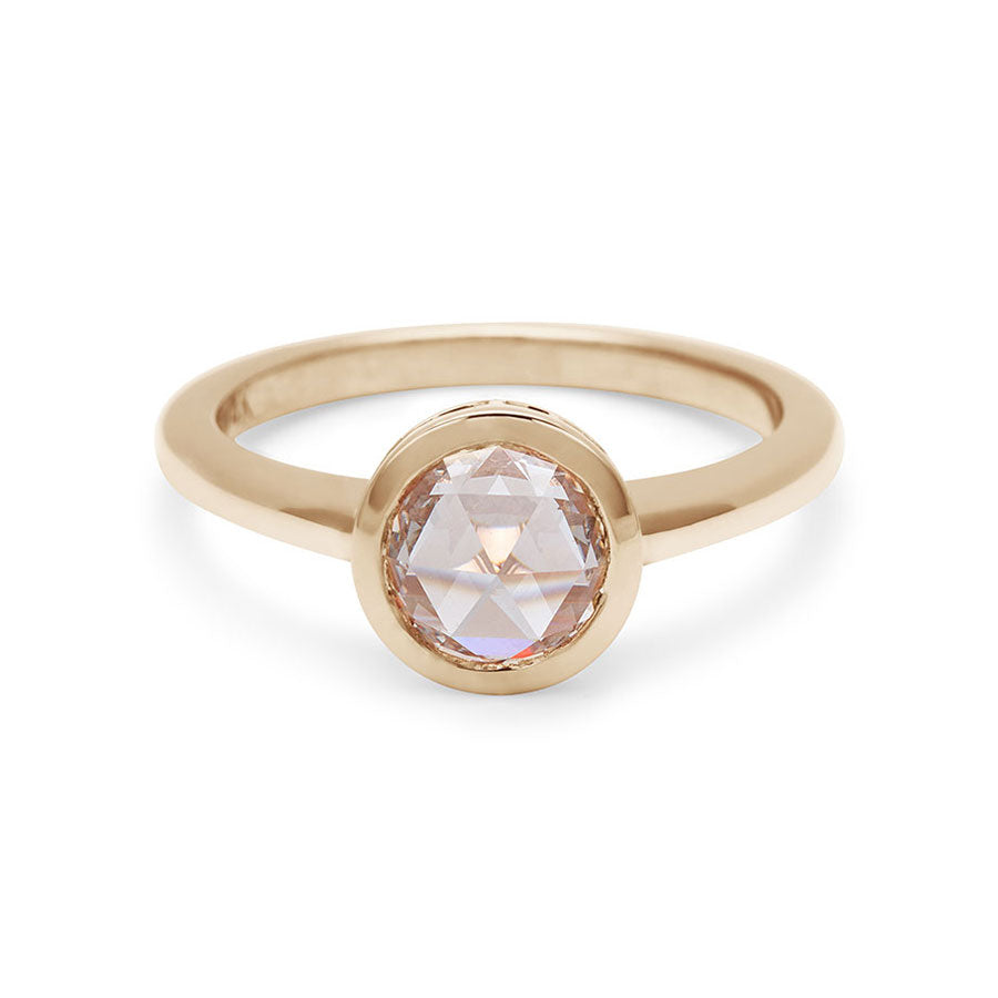 A round rose cut bezel set champagne diamond set in yellow gold., Yellow Gold