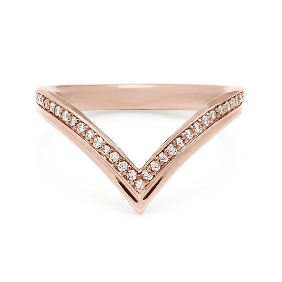 A chrysalis band with white diamonds set in rose gold., Rose Gold