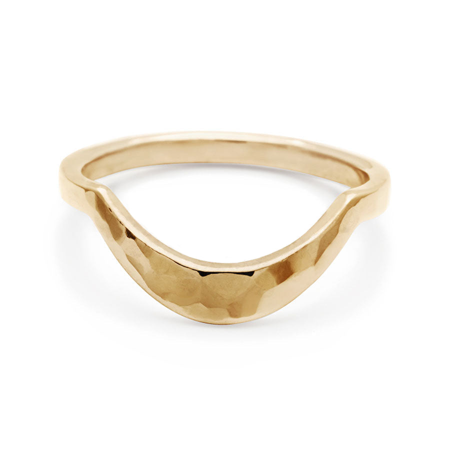 A solid gold tapered band with a hammered finish set in yellow gold., Yellow Gold