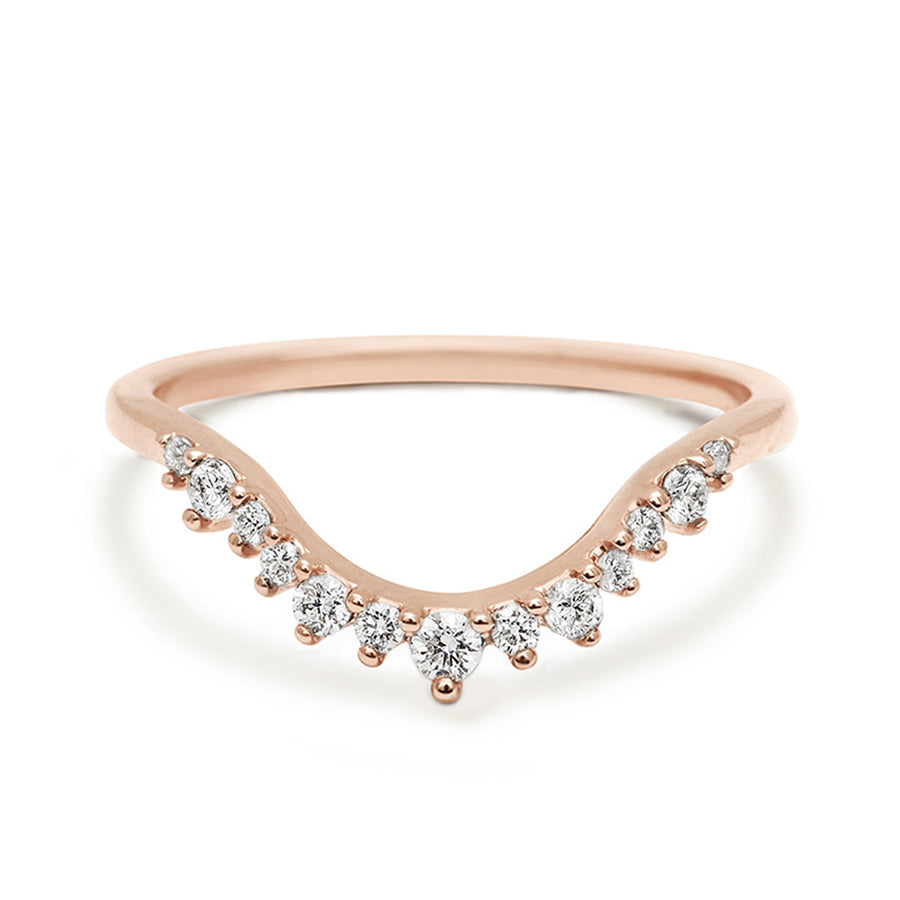 A curved white diamond band set in rose gold., Rose Gold
