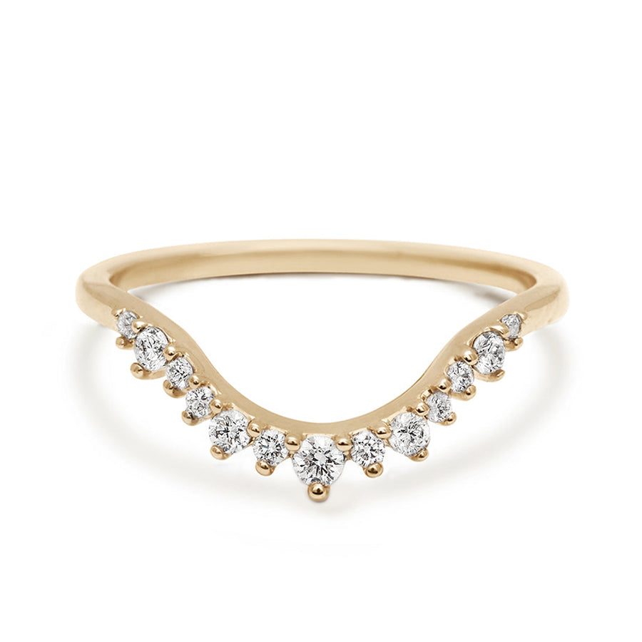 A curved white diamond band set in yellow gold., Yellow Gold