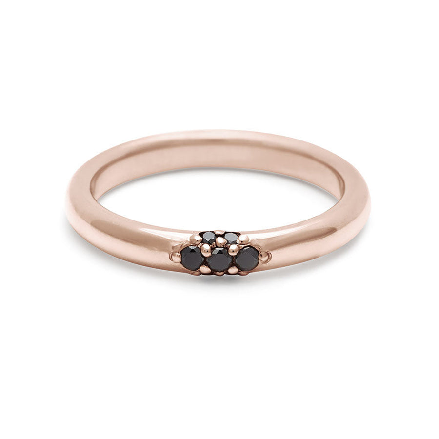 A straight band with a cluster black diamond band set in rose gold., Rose Gold