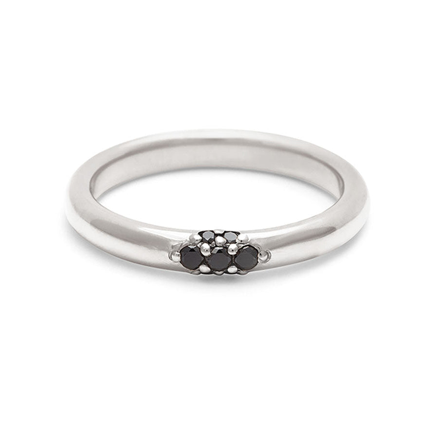 A straight band with a cluster black diamond band set in white gold., White Gold