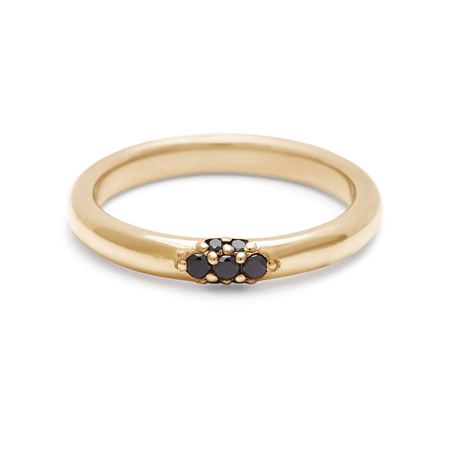 A straight band with a cluster black diamond band set in yellow gold., Yellow Gold