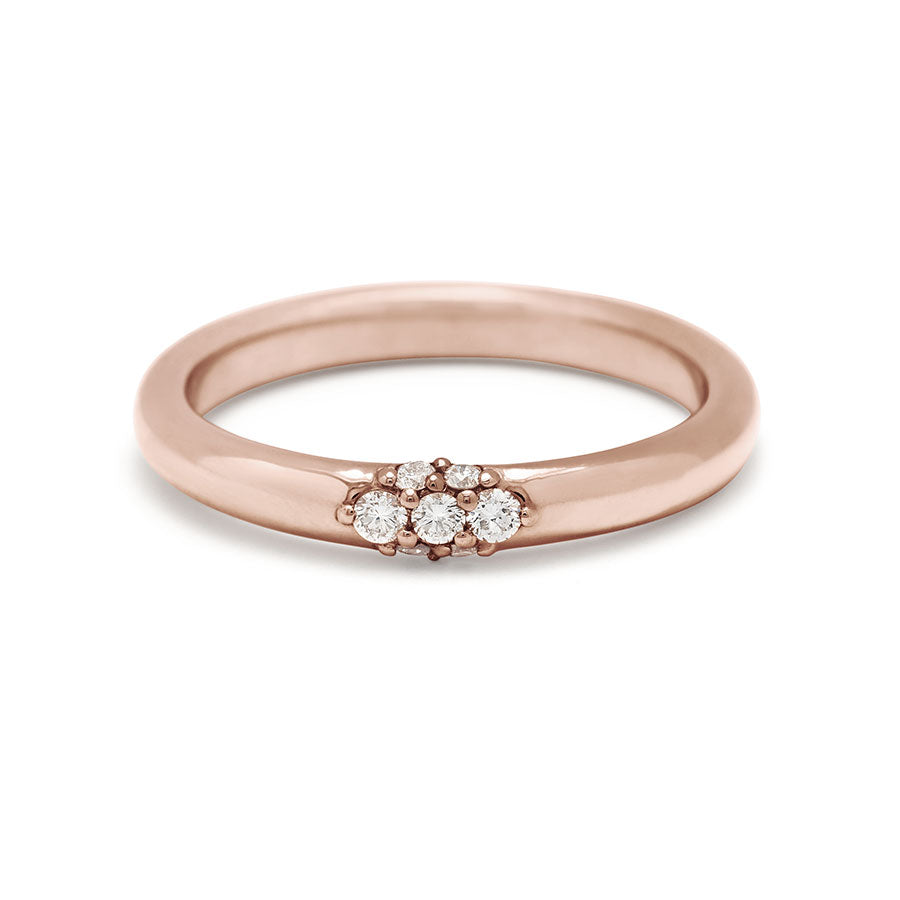 A straight band with a cluster white diamond band set in rose gold., Rose Gold