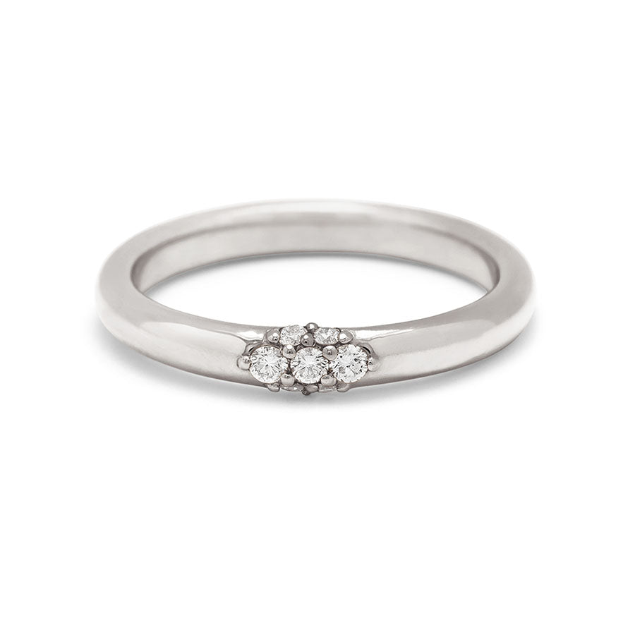 A straight band with a cluster white diamond band set in white gold., White Gold