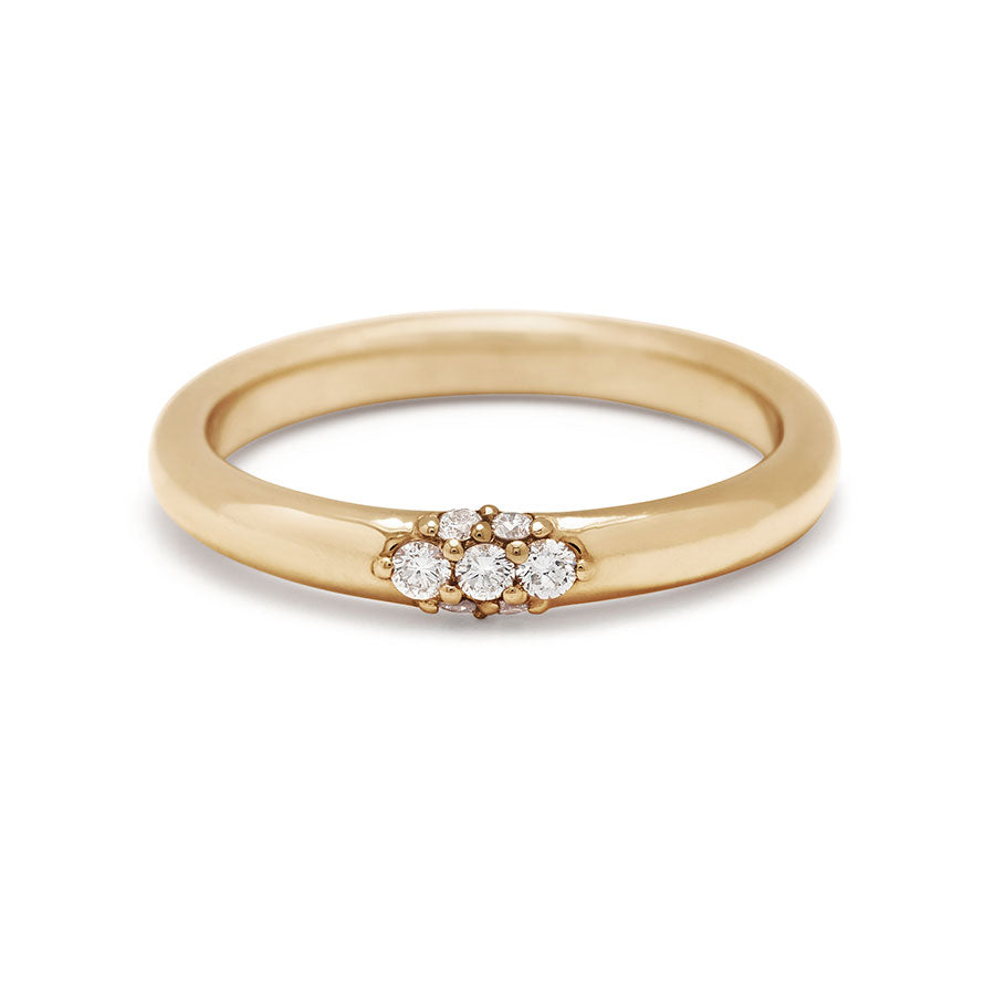 A straight band with a cluster white diamond band set in yellow gold., Yellow Gold