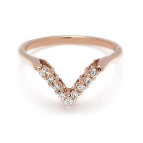A band with 9 round white diamonds set in rose gold., Rose Gold