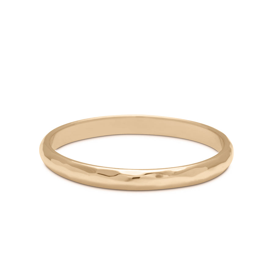 A 2mm classic round band with hammered finish set in yellow gold., Yellow Gold, Hammered