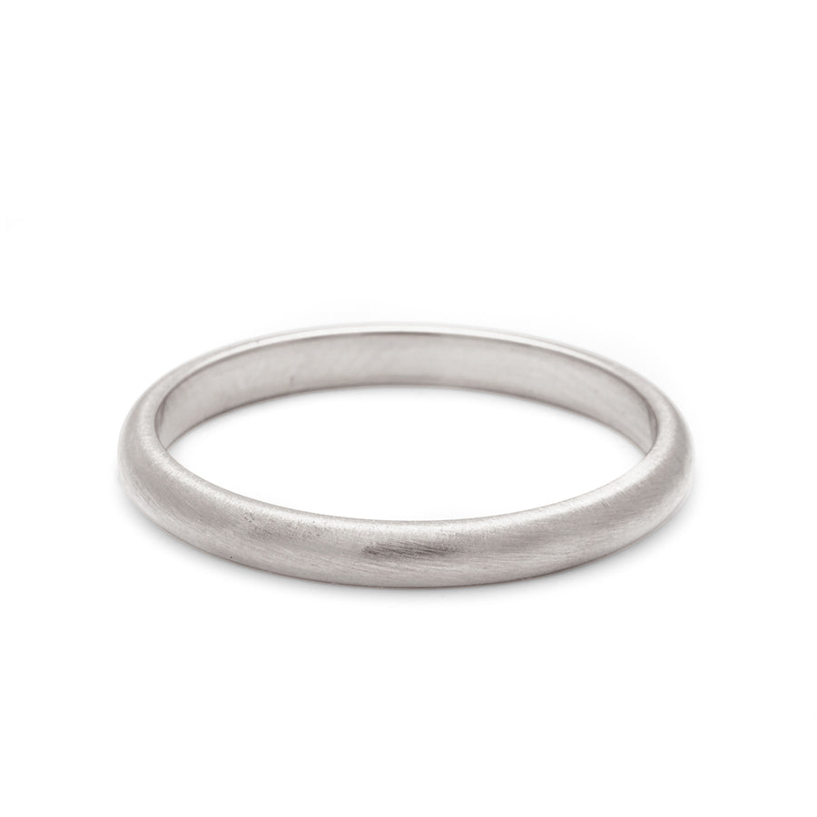 A 2mm classic round band with brushed finish set in white gold., White Gold, Brushed