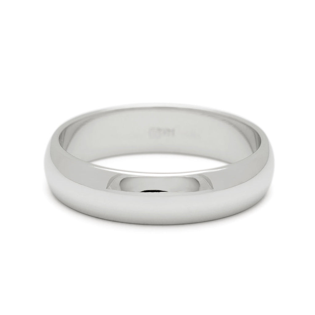 A 5mm classic round band set in white gold., White Gold