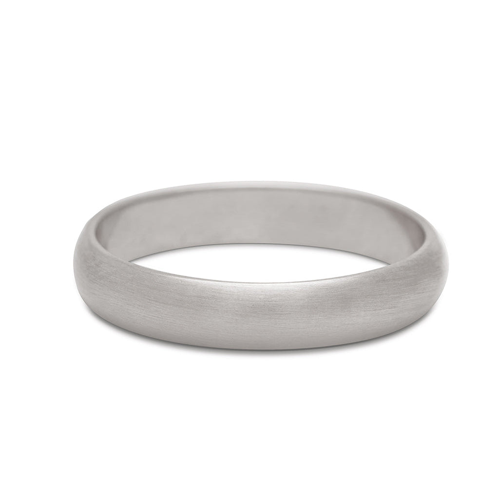 A 4mm classic round band with a brushed finish set in white gold., White Gold