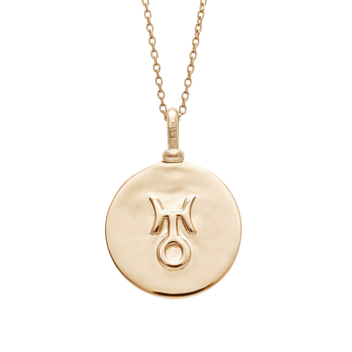 A 18mm charm with the Uranus sign set in yellow gold on a yellow gold chain.