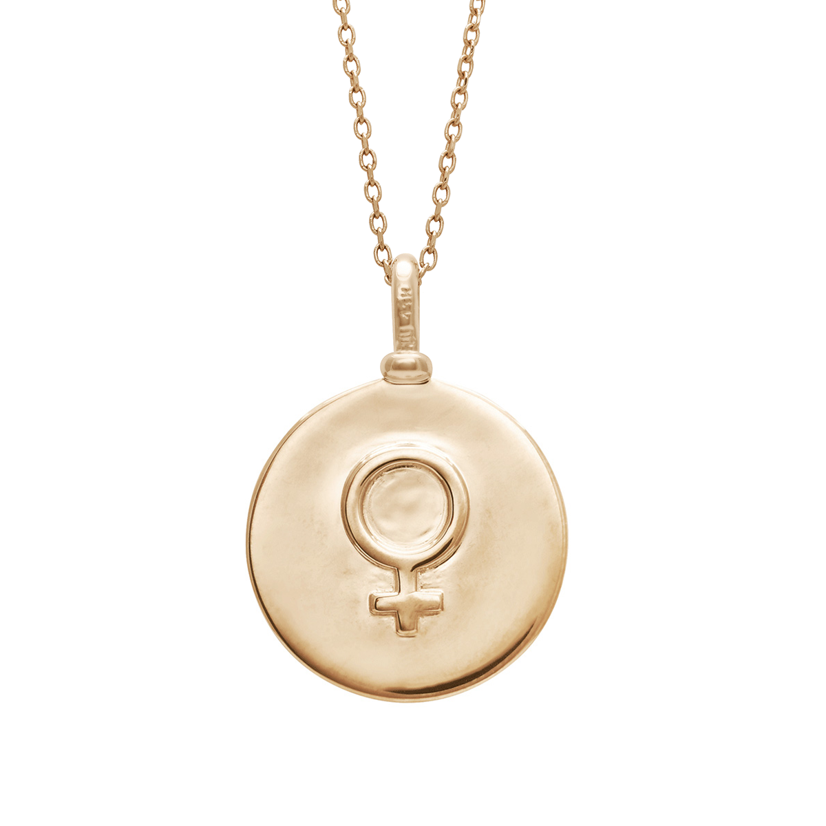 A 18mm charm with the Venus sign set in yellow gold on a yellow gold chain.