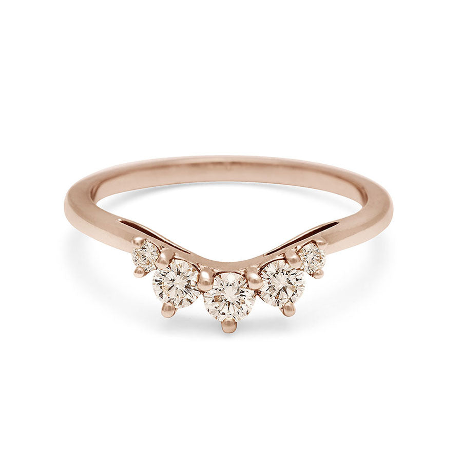 A curved 5 champagne diamond band set in rose gold., Rose Gold