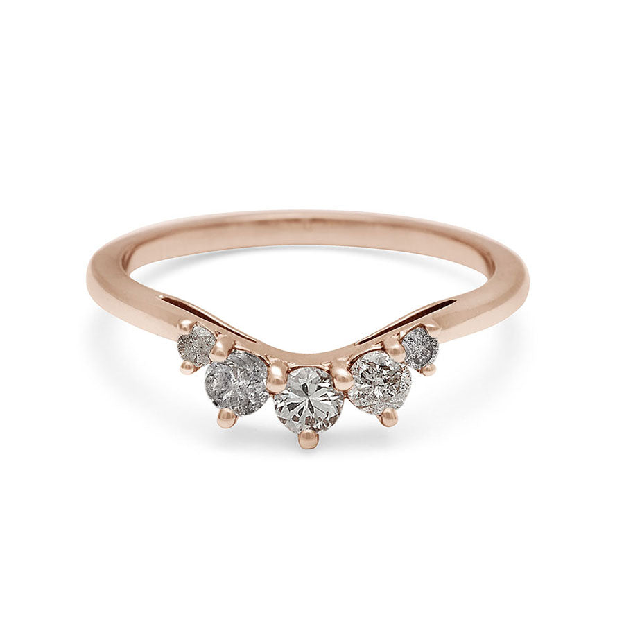 A curved 5 grey diamond band set in rose gold., Rose Gold