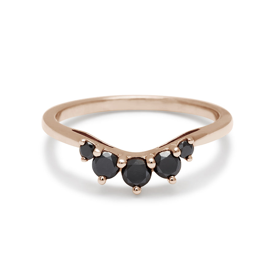 A curved 5 champagne diamond band set in rose gold., Rose Gold