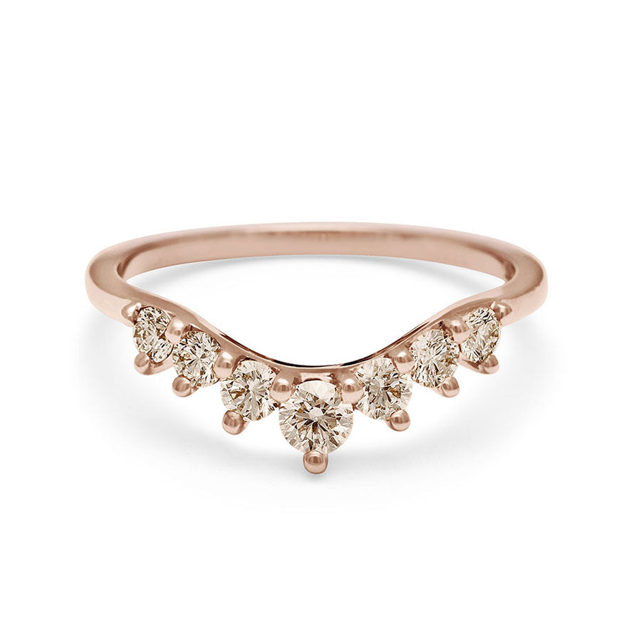 A curved 7 champagne diamond band set in rose gold., Rose Gold