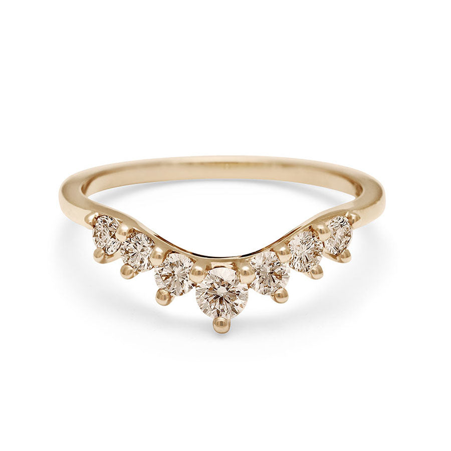 A curved 7 champagne diamond band set in yellow gold., Yellow Gold