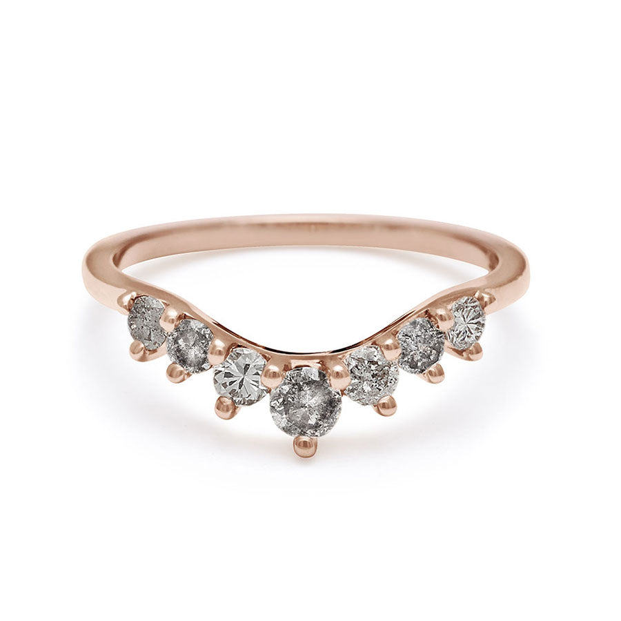 A curved 7 grey diamond band set in rose gold., Rose Gold