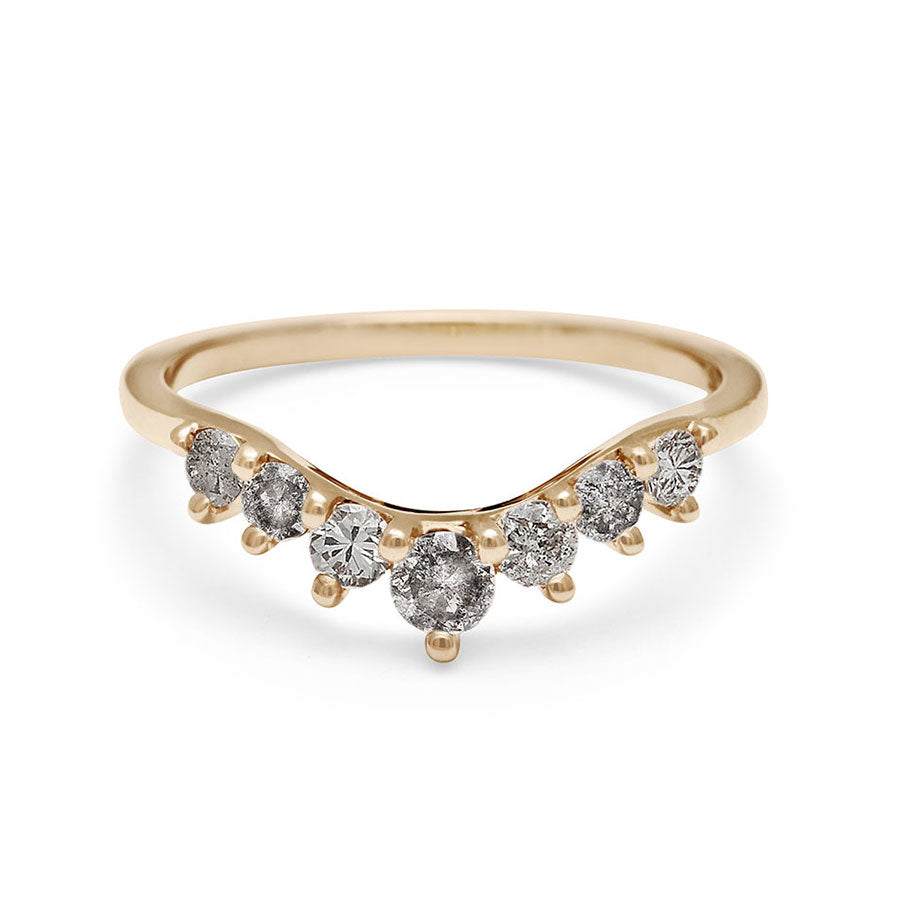 A curved 7 grey diamond band set in yellow gold., Yellow Gold