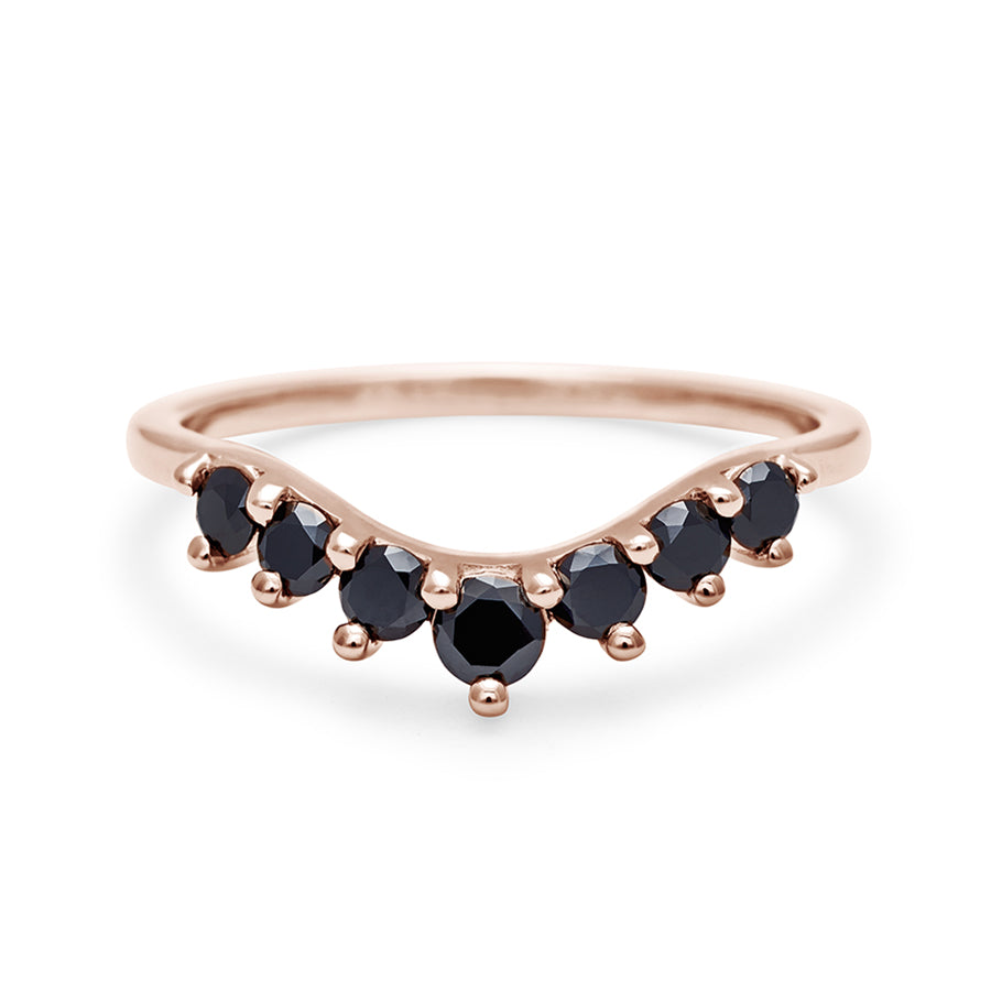 A curved 7 black diamond band set in rose gold., Rose Gold