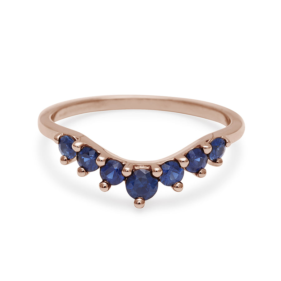 A curved 7 sapphire band set in rose gold., Rose Gold