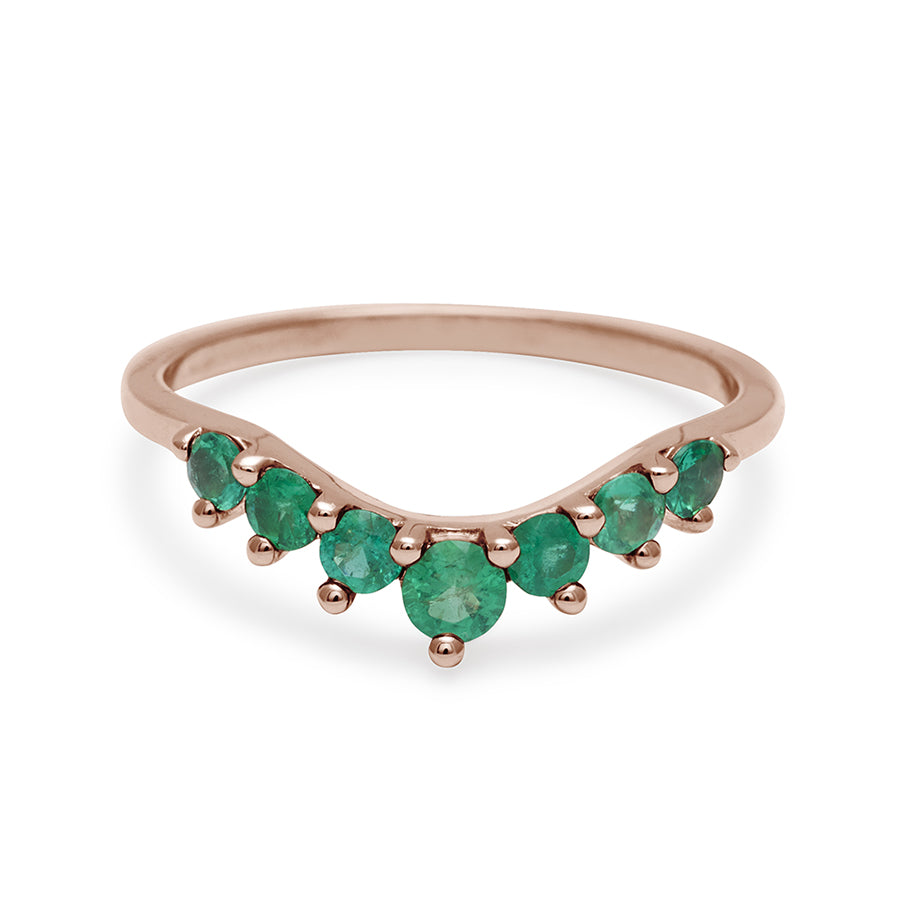 A curved 7 emerald band set in rose gold., Rose Gold