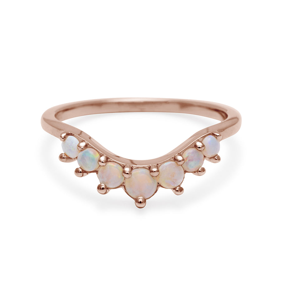A curved 7 opal band set in rose gold., Rose Gold