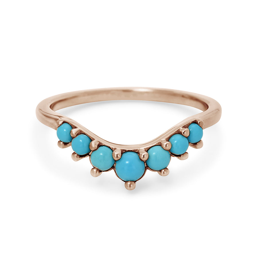 A curved 7 turquoise band set in rose gold., Rose Gold